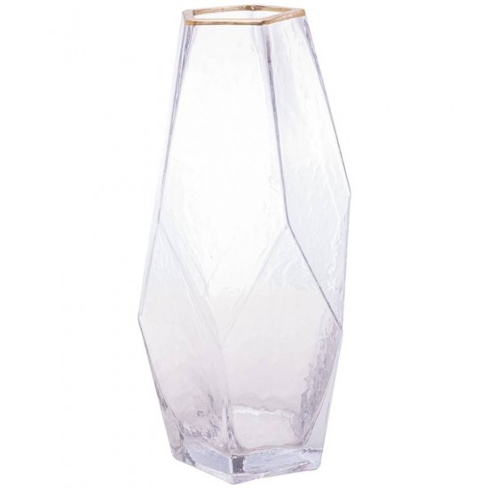 Vaso 13x24,5cm De Vidro Com Borda Dourada Taj